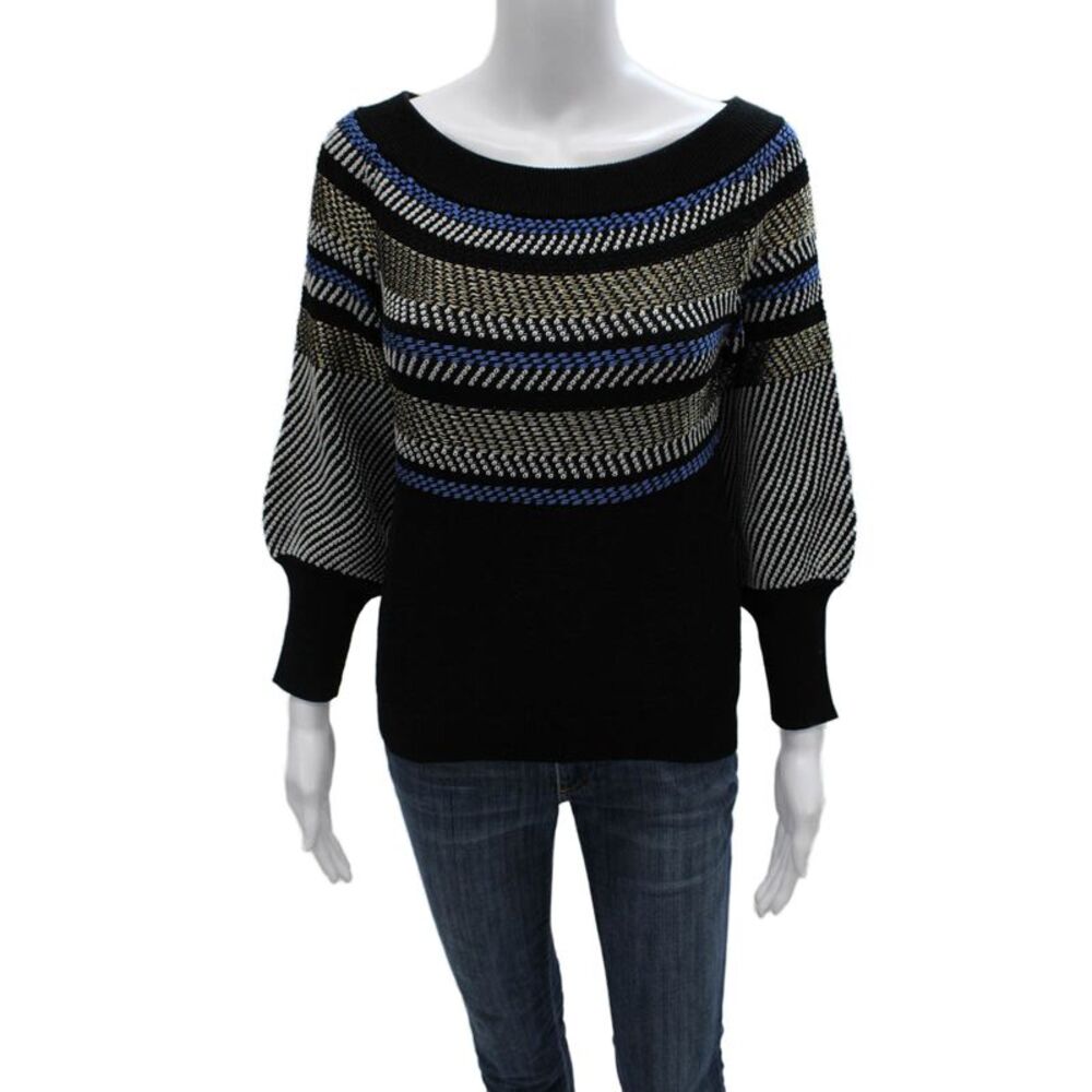 PETER PILOTTO Women Black Striped Boat Neck Pullover Sweater Long Sleeve Size M